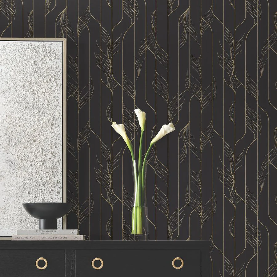 Df3305 | Decadence Ii, Elemental Thread Black & Gold - Candice Olson Wallpaper - Image 3