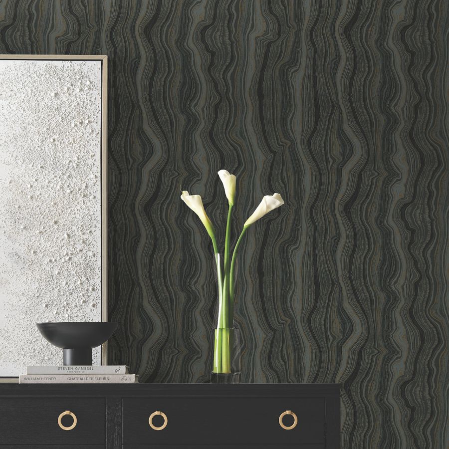 Df3326 | Decadence Ii, Mineral Shimmer Black & Gold - Candice Olson Wallpaper - Image 3