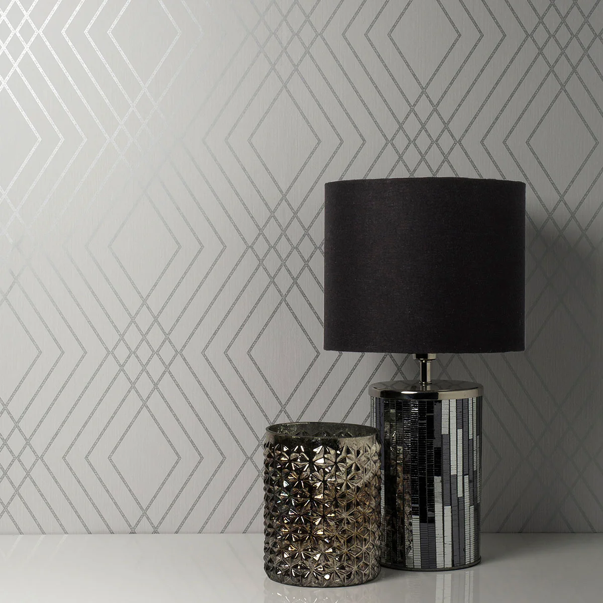 FD42603 | Medley, Shard Silver Trellis - Brewster Wallpaper - Image 2