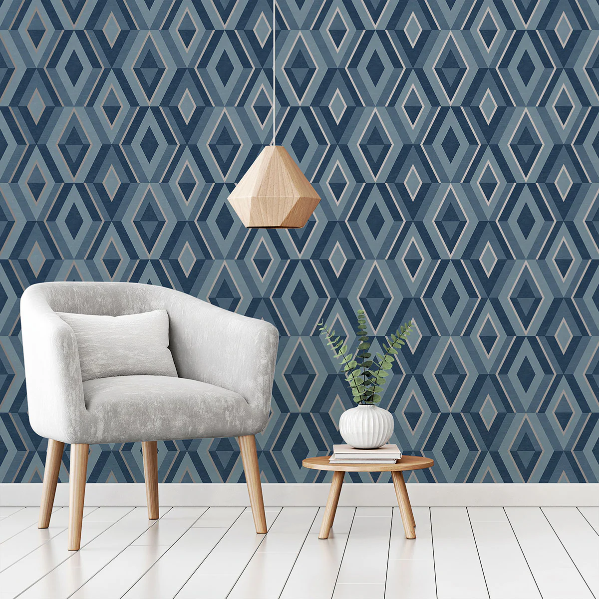 FD42608 | Medley, Shard Blue Geometric - Brewster Wallpaper - Image 3