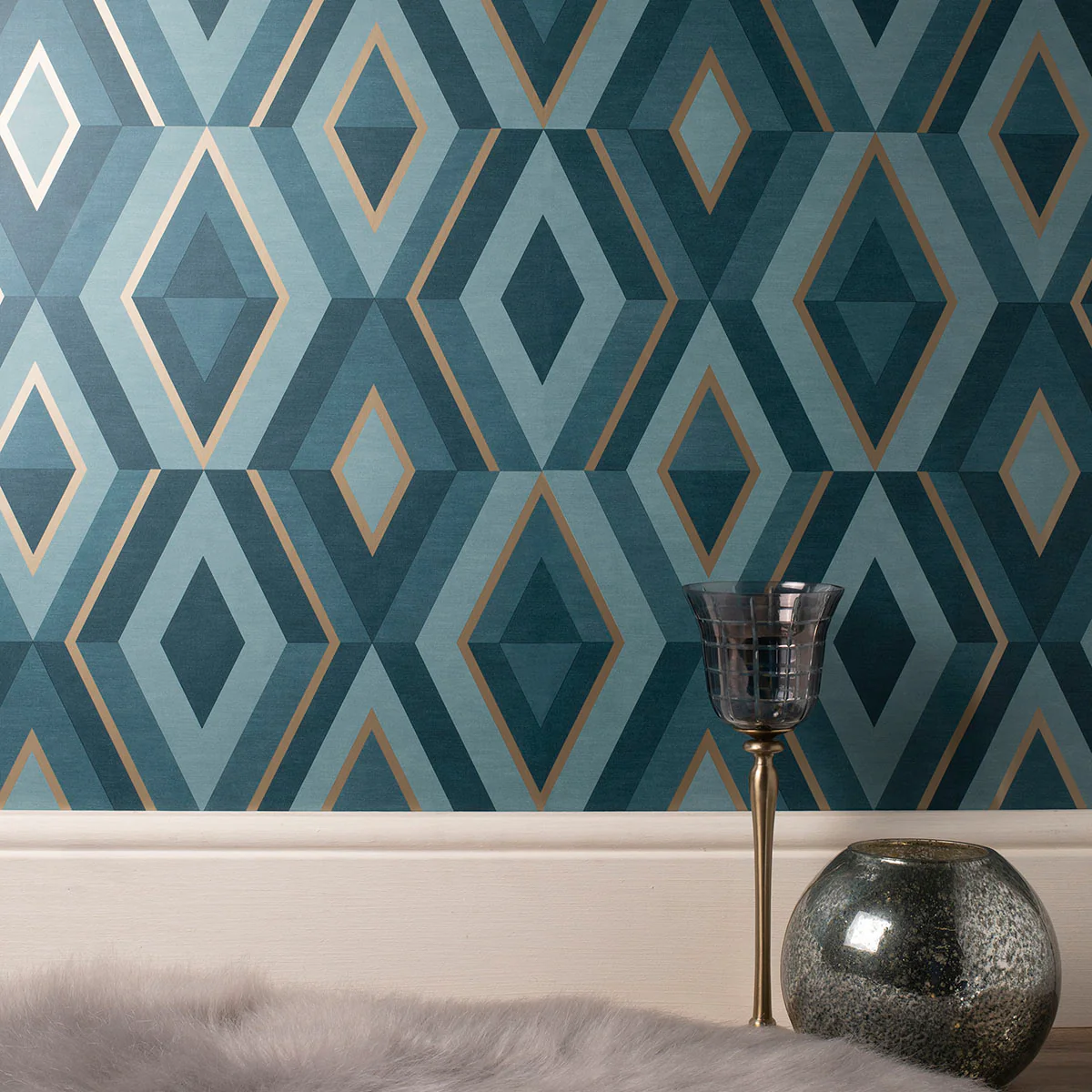 FD42609 | Medley, Shard Turquoise Geometric - Brewster Wallpaper - Image 2