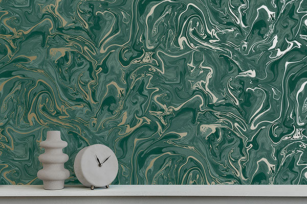 FD43058 | Medley, Suave Dark Green Marble - Brewster Wallpaper - Image 3
