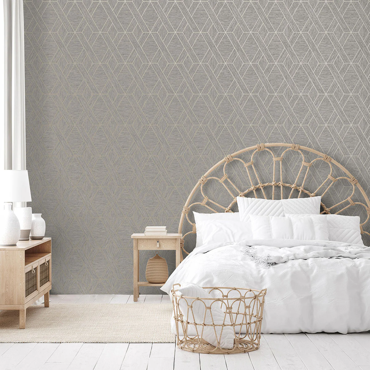 FD43152 | Medley, Malcolm Grey Geo - Brewster Wallpaper - Image 3