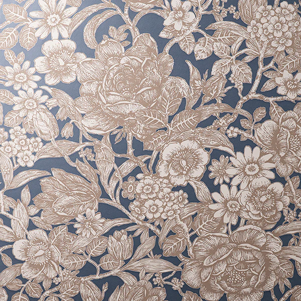 FD43778 | Medley, Hedgerow Navy Floral Trails - Brewster Wallpaper