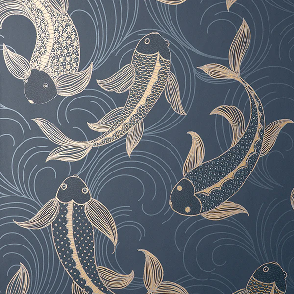FD43797 | Medley, Dashiell Navy Decorative Fish - Brewster Wallpaper