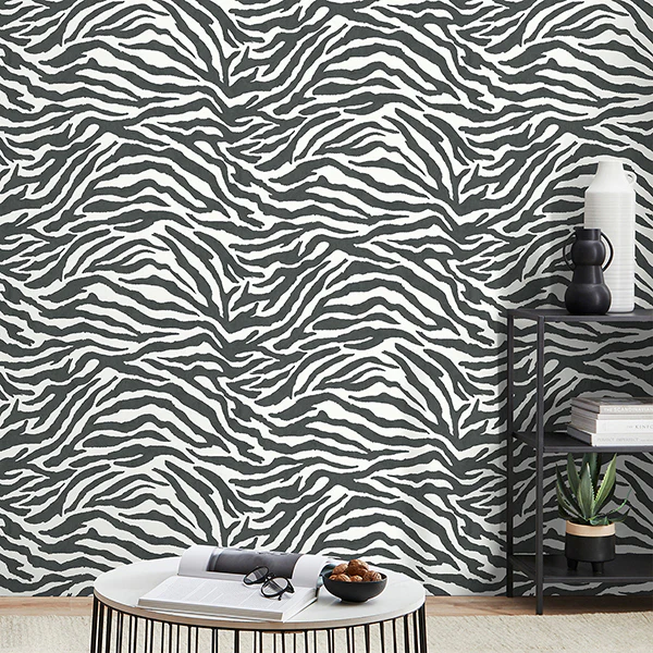 FD43801 | Medley, Shoshana Black Modern Zebra - Brewster Wallpaper - Image 3