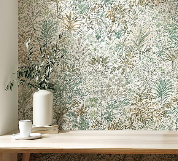 M95676 | Medley, Meilani Green Palm Landscape - Brewster Wallpaper - Image 2