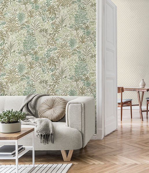 M95676 | Medley, Meilani Green Palm Landscape - Brewster Wallpaper - Image 3
