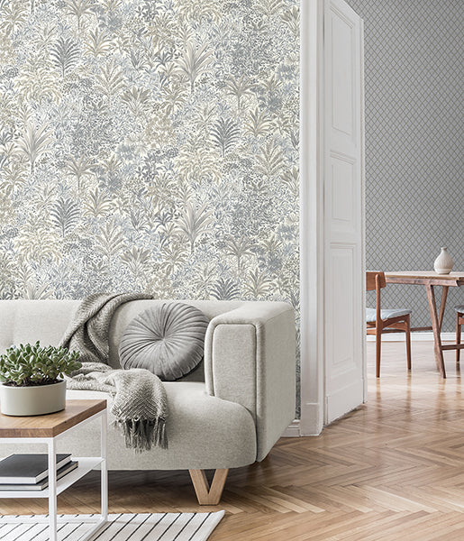 M95678 | Medley, Meilani Natural & Grey Palm Landscape - Brewster Wallpaper - Image 3