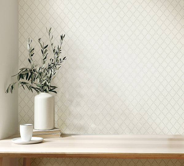 M95680 | Medley, Santina White & Silver Trellis - Brewster Wallpaper - Image 2
