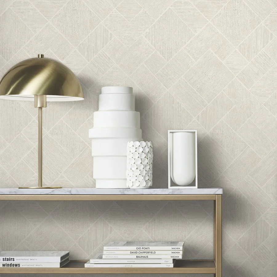 Ma35509 | Opulent Accents, Marquetry Beige Tile - Antonina Vella Wallpaper - Image 3