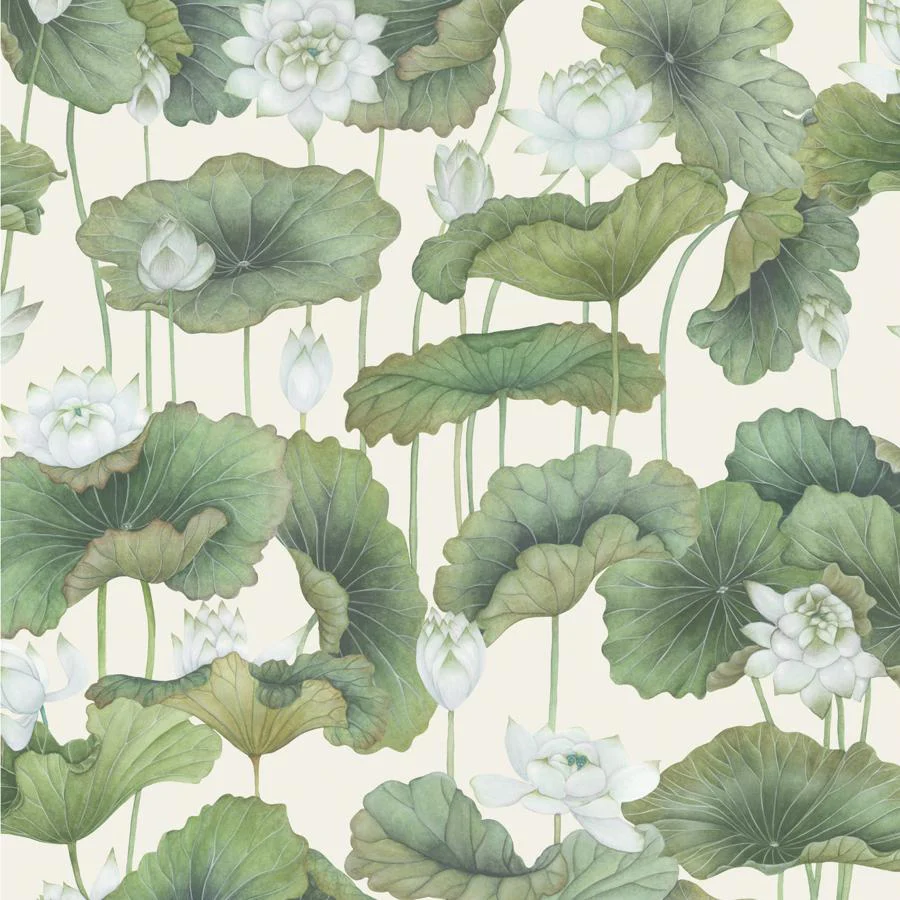 Sample - 126/9034 | Lily Lotus, White/Cream Botanical - Cole & Son Wallpaper