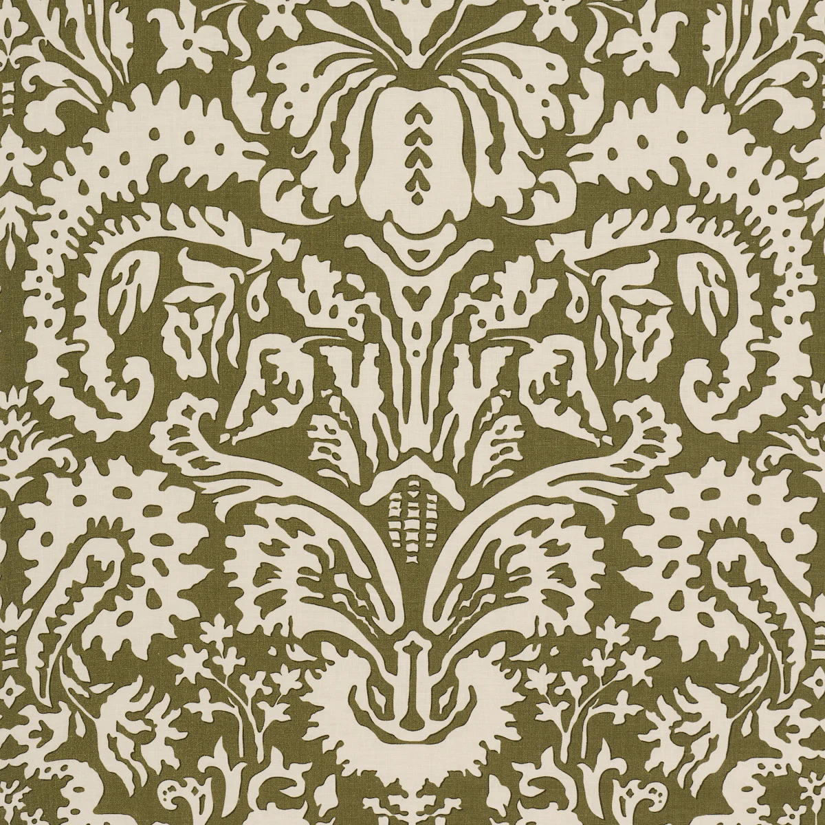 Sample - 182122 | Suffolk Damask, Olive - Schumacher Fabric