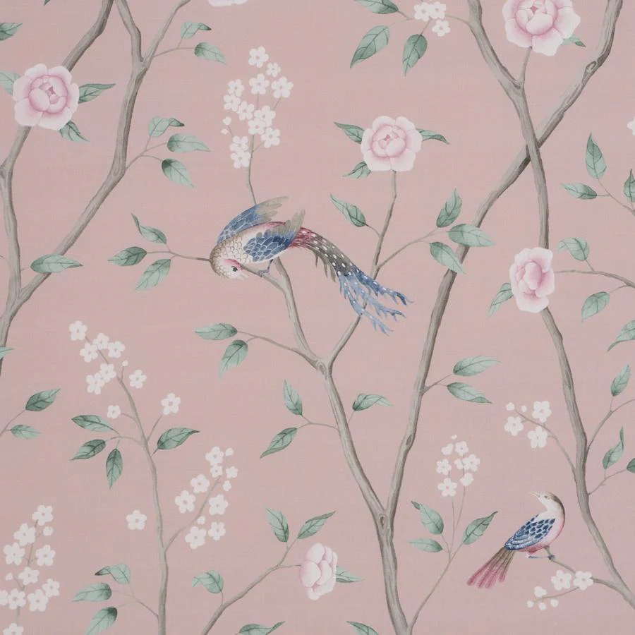 Sample - 183031 | Paradise Birds, Blush - Schumacher Fabric