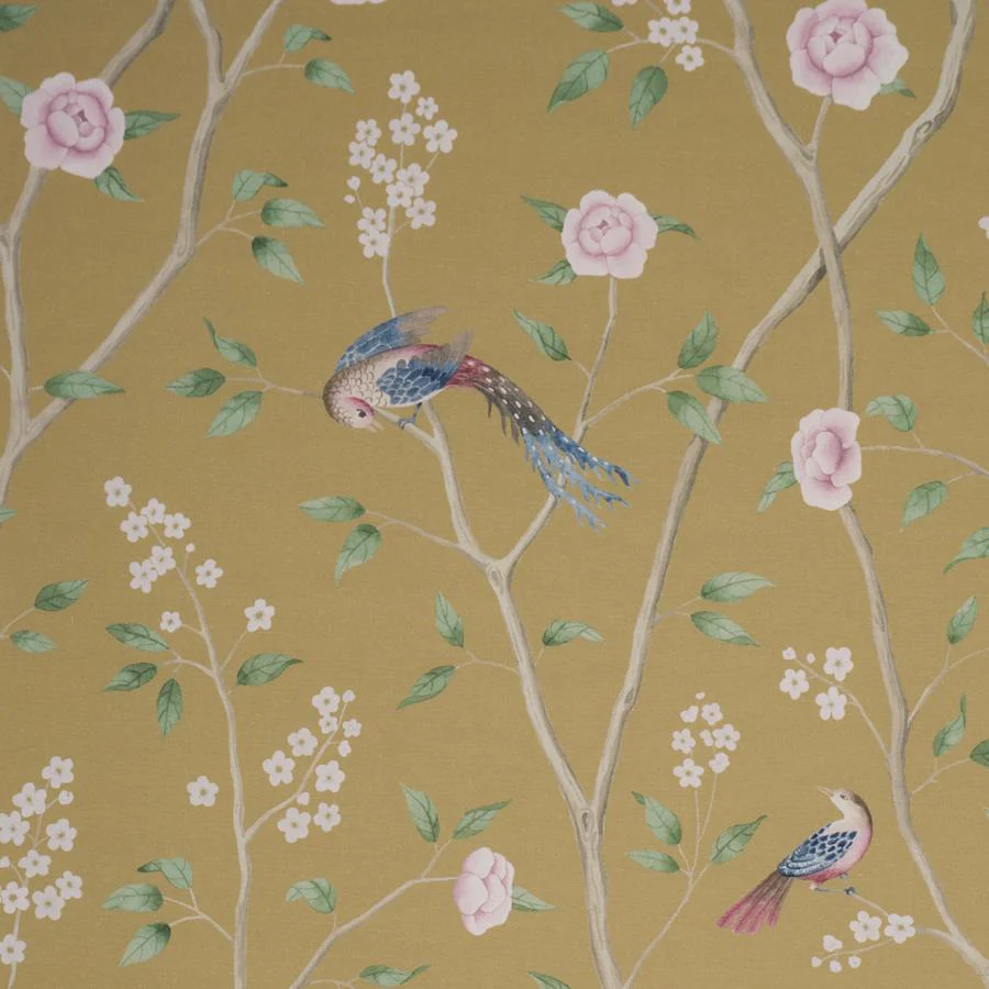 Sample - 183032 | Paradise Birds, Gold - Schumacher Fabric