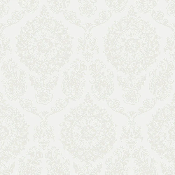 Sample - 4071-71021 Advantage Wallpaper, Helm Damask White Floral Medallion Blue Heron