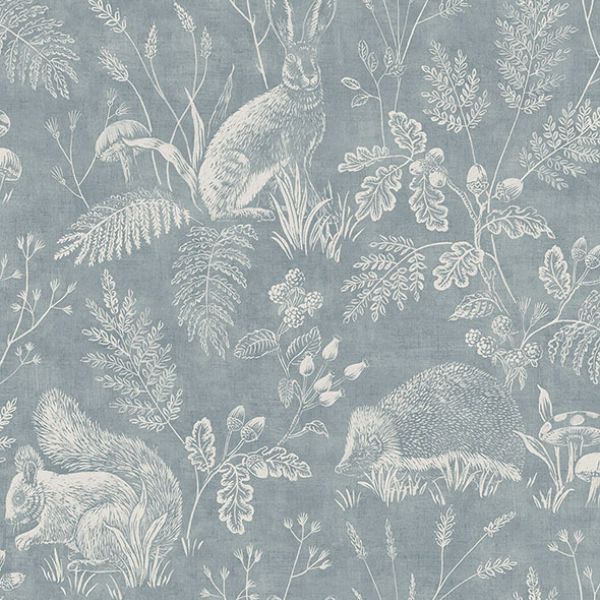 Sample - 4164-M1802 Advantage Wallpaper, Woodland Blue Toile Westbury Forest