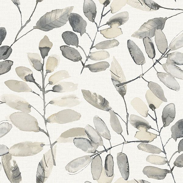 Sample - 4169-13910 Chesapeake Wallpaper, Pinnate Charcoal Leaves Oak & Moss