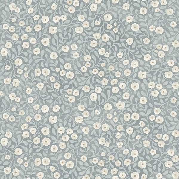 Sample - 4169-83134 Chesapeake Wallpaper, Poppy Trail Light Blue Floral Oak & Moss