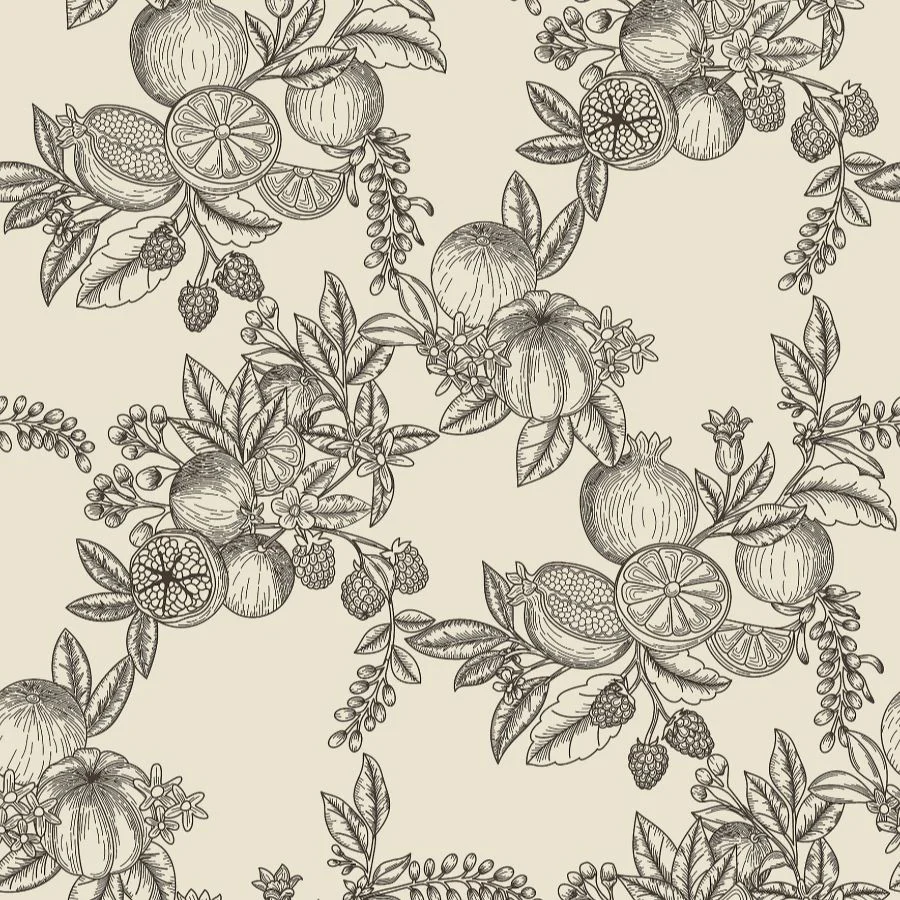 Sample - 4173-27637 A-Street Wallpaper, Gerty Black Fruit Toile Chris Loves Julia