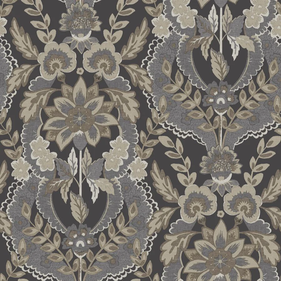 Sample - 4173-27654 A-Street Wallpaper, Collins Charcoal Damask Chris Loves Julia