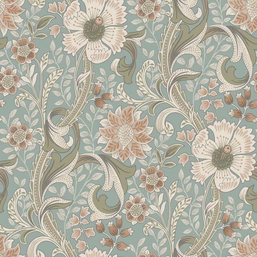 Sample - 4191-83013 Chesapeake Wallpaper, Liora Aqua Floral Trail Kitchen & Bath