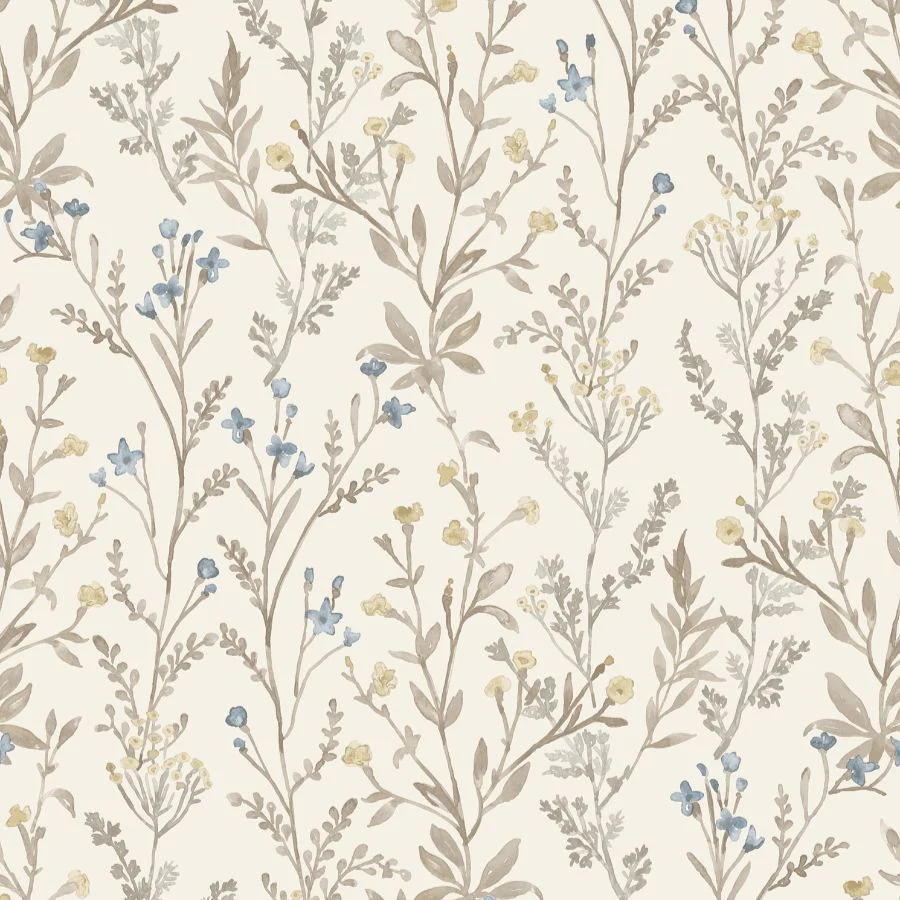 Sample - 4191-83017 Chesapeake Wallpaper, Laverne Neutral Wildflowers Kitchen & Bath