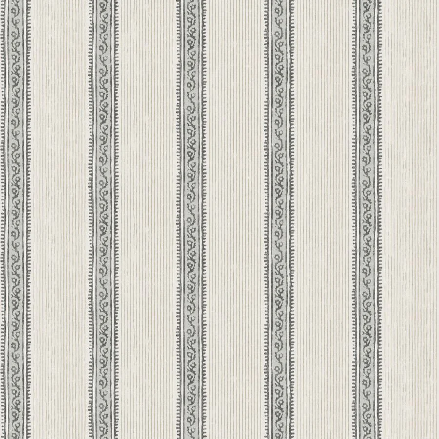 Sample - 4192-27426 Chesapeake Wallpaper, Mandevilla Black Vine Stripe Plaid & Stripe