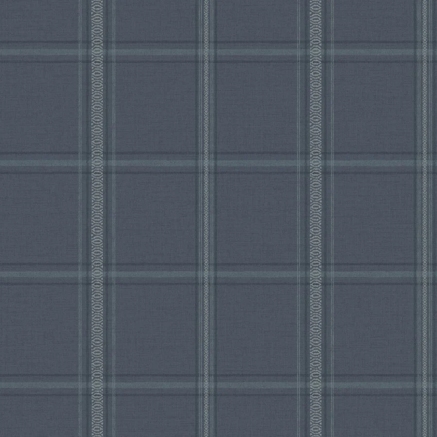 Sample - 4192-27605 Chesapeake Wallpaper, Auberge Dark Blue Plaid Plaid & Stripe