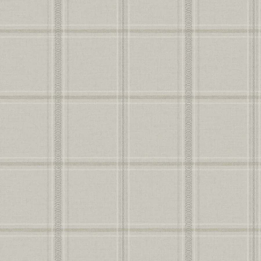 Sample - 4192-27608 Chesapeake Wallpaper, Auberge Taupe Plaid Plaid & Stripe