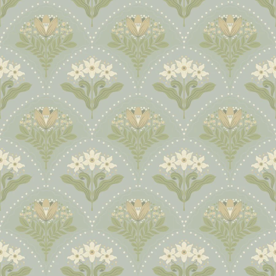 Sample - 4201-48016 A-Street Wallpaper, Maj Sky Blue Floral Damask Savanna