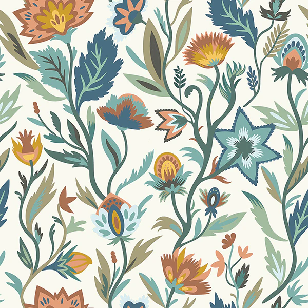 Sample - AH100381AH Brewster Wallpaper, Mallory Blue Vivid Floral Arthouse