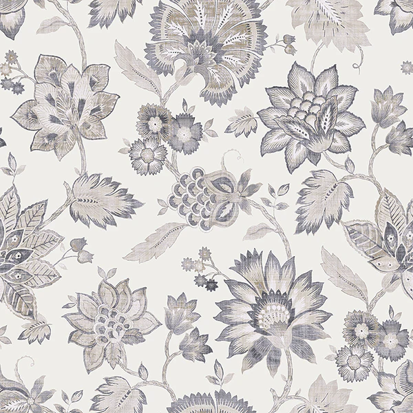 Sample - AH924707 Brewster Wallpaper, Prudie Denim Jacobean Trail Arthouse