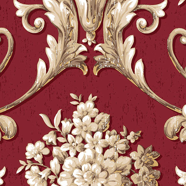 Sample - Cs35622 | Classic Silks 2, Red Damask - Norwall Wallpaper
