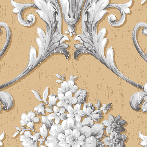 Sample - Cs35623 | Classic Silks 2, Yellow Damask - Norwall Wallpaper