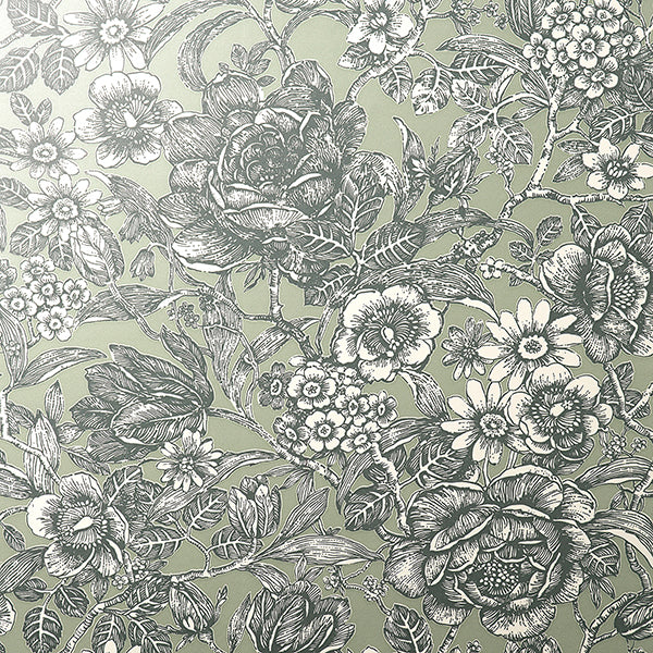 Sample - FD43777 Brewster Wallpaper, Hedgerow Green Floral Trails Medley