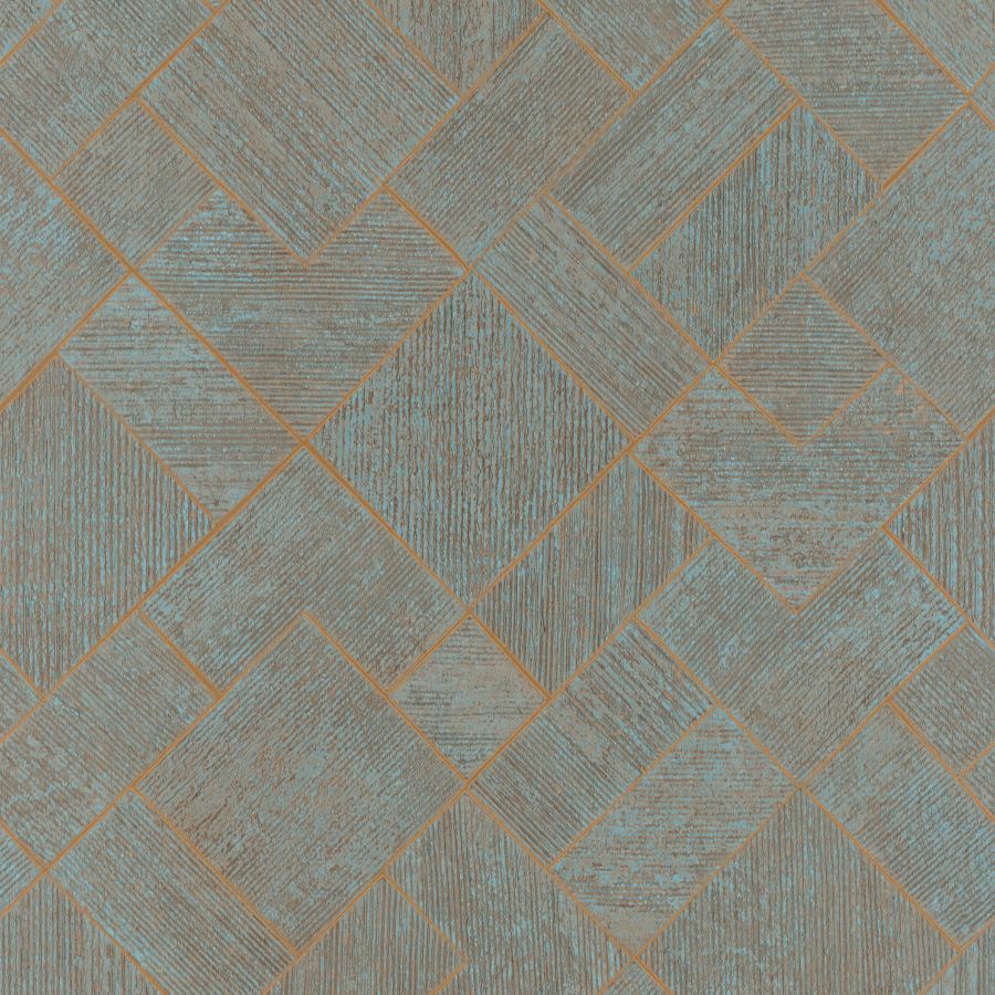 Sample - Ma35512 | Opulent Accents, Marquetry Teal Tile - Antonina Vella Wallpaper