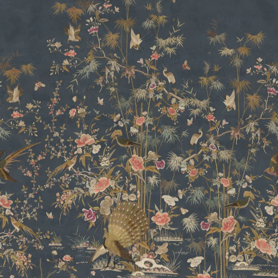 Sample - S10416 | Chinoiserie Garden, Dark Blue - Sandberg Mural