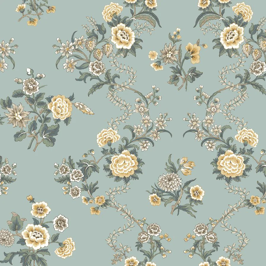 Sample - Vp1422 | Jardin, Genevieve Harbor Blue Floral Trail - Antonina Vella Wallpaper