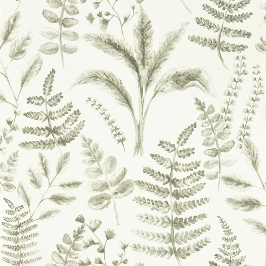 Sample - W0156/03 | Bracken, Grey Botanical - Clarke And Clarke Wallpaper
