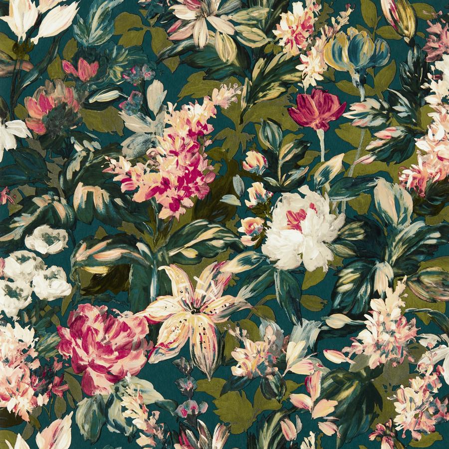 Sample - W0158/04 | Lilum, Green Floral - Clarke And Clarke Wallpaper