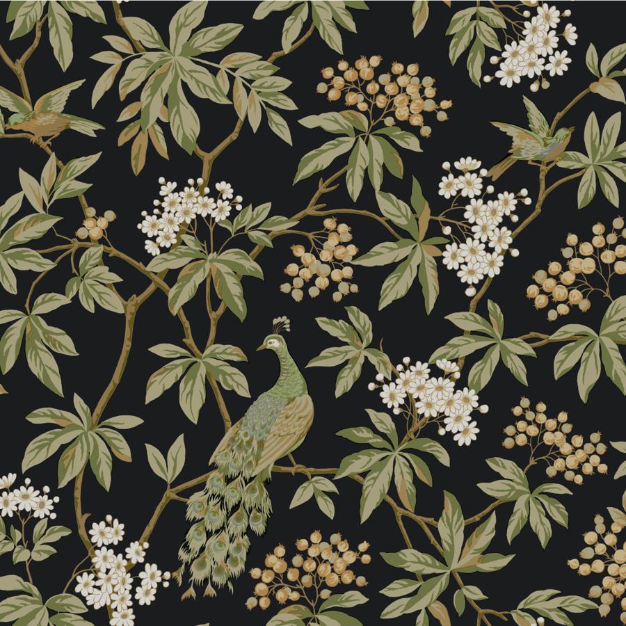 Sample - W4413-830 | Kravet Design, Black Botanical - Kravet Design Wallpaper - W4413.830.0
