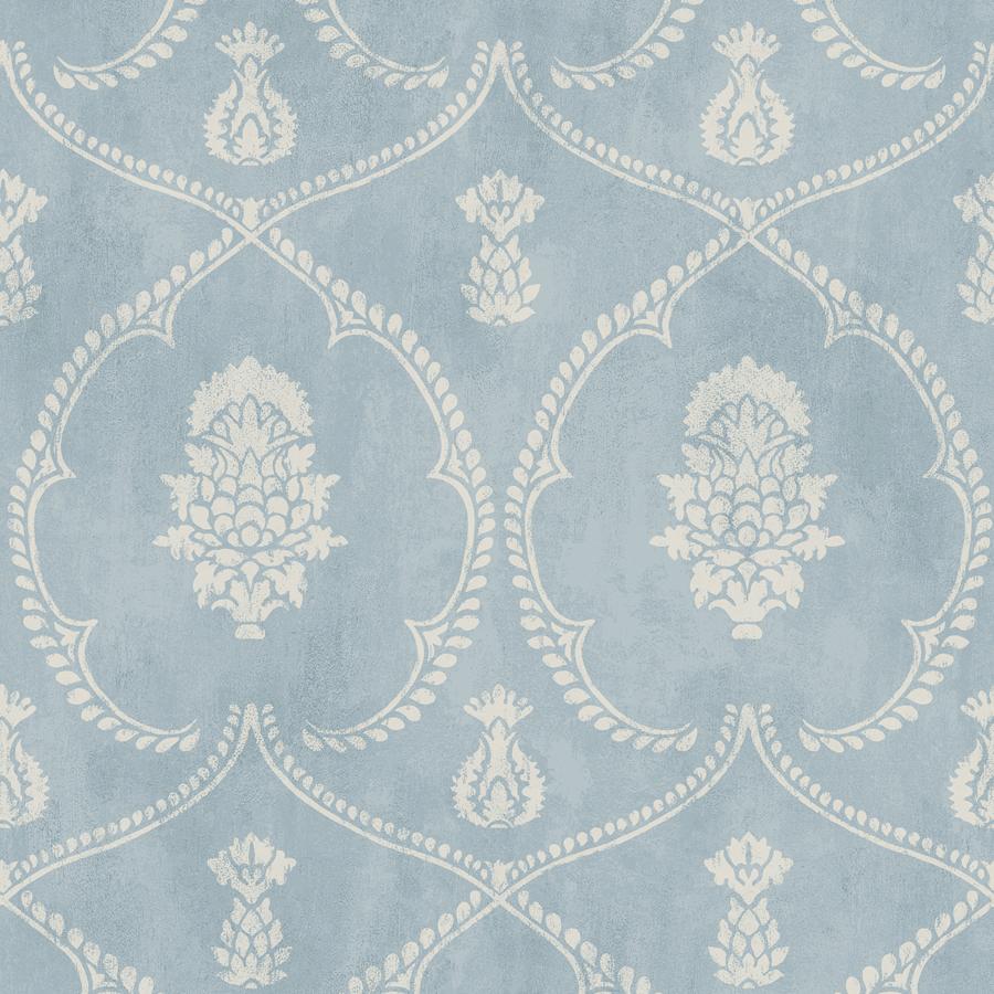 Sample - W4414-15 | Kravet Design, Blue Damask - Kravet Design Wallpaper - W4414.15.0