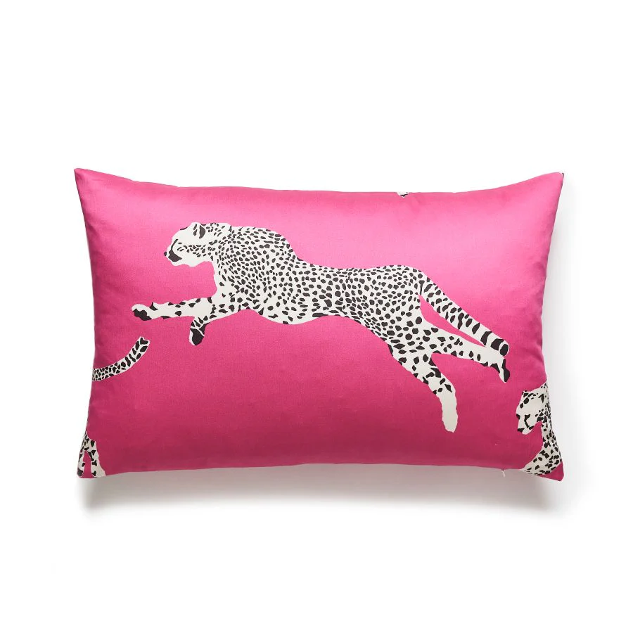 SCLCHEETPIL0003 | Leaping Cheetah, Bubblegum - Scalamandre Pillows