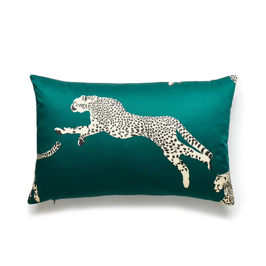 SCLCHEETPIL0005 | Leaping Cheetah, Evergreen - Scalamandre Pillows