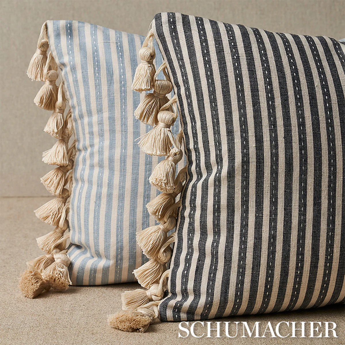 So18059012 | Mathis Ticking Stripe Pillow, Sky - Schumacher Pillows - Image 4