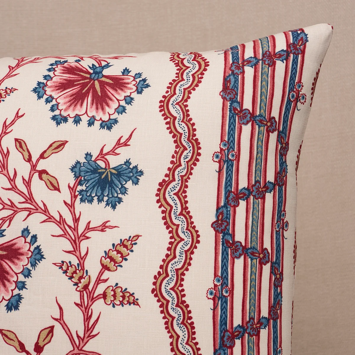 So18271004 | Parvati Floral Stripe Pillow, Vermillion - Schumacher Pillows - Image 2