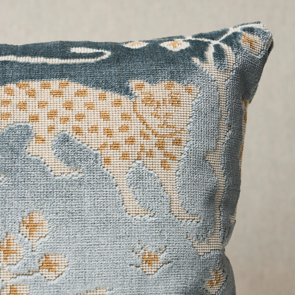 So8008012 | Woodland Leopard Velvet Pillow, Mineral - Schumacher Pillows - Image 2