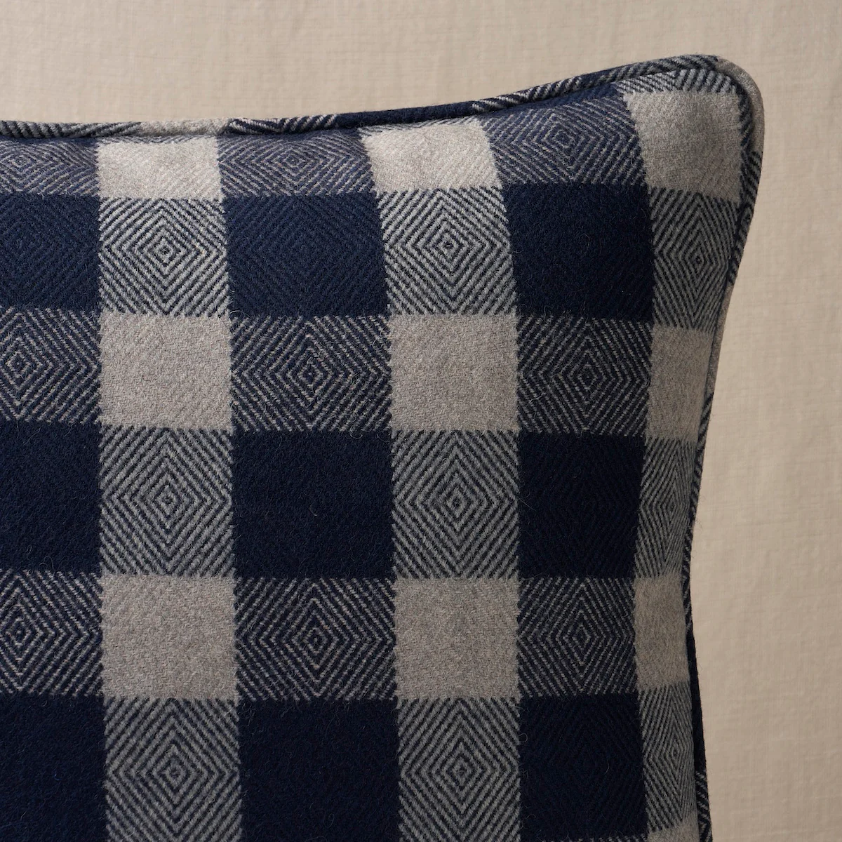 So8161504 | Galt Wool Check Pillow, Indigo - Schumacher Pillows - Image 2