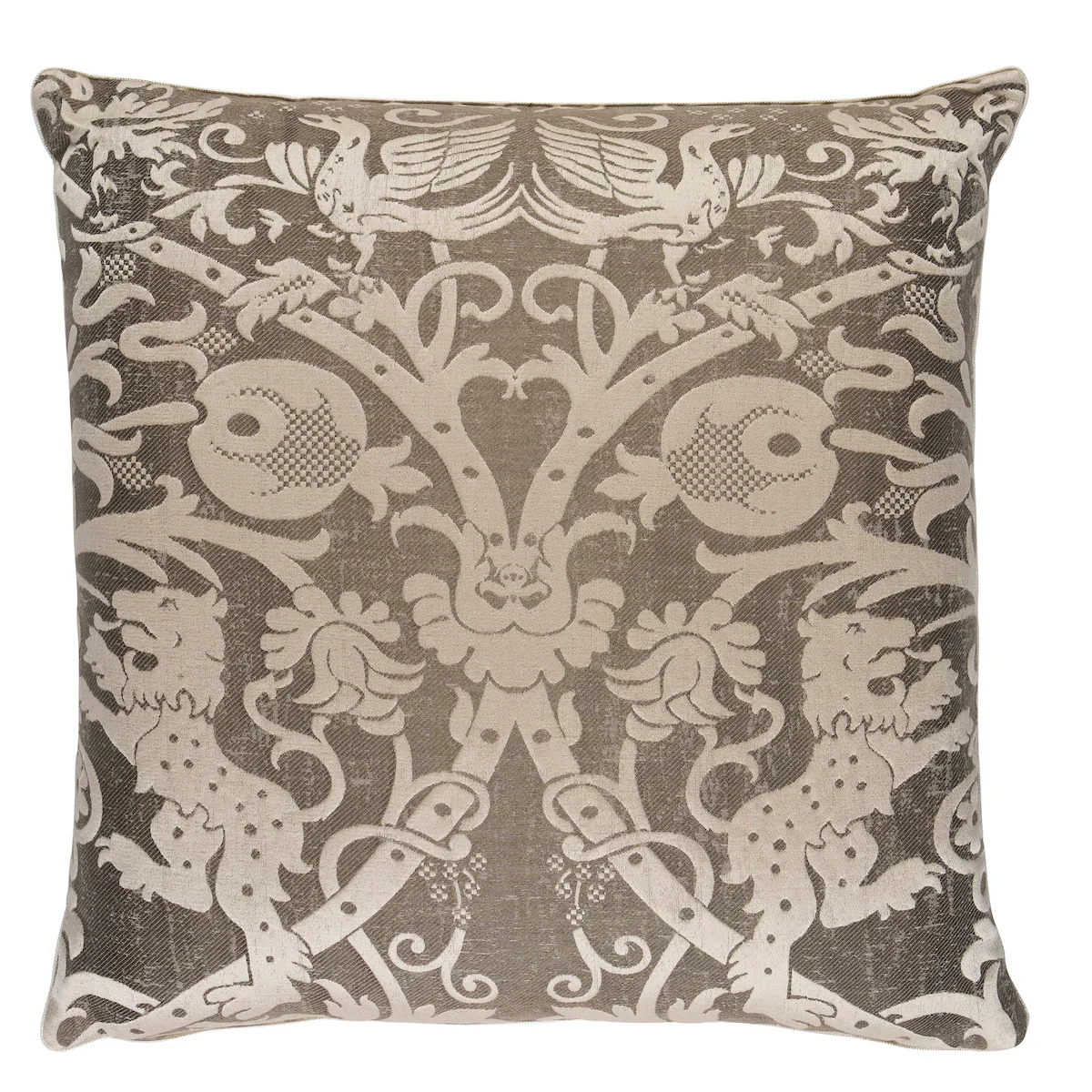 So8659006 | Dougal Damask Pillow, Smoke - Schumacher Pillows